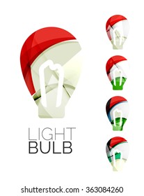 Conjunto de ícones de lâmpadas abstratas, conceitos de ideia de logotipos de negócios, design geométrico moderno limpo