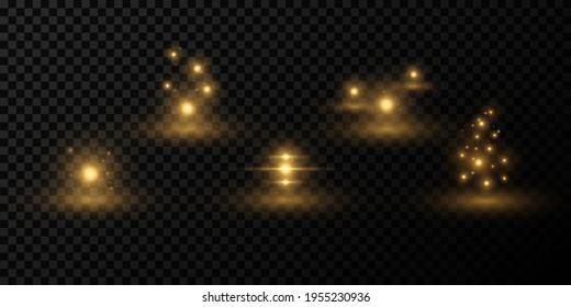Set abstrakter Lichteffekte auf dunkeltransparentem Hintergrund. Zauberhafte Sphären mit Fackel. Glitzerne Elemente für Weihnachten, Neujahr, Nachtbilder. Vektorgrafik. EPS10.