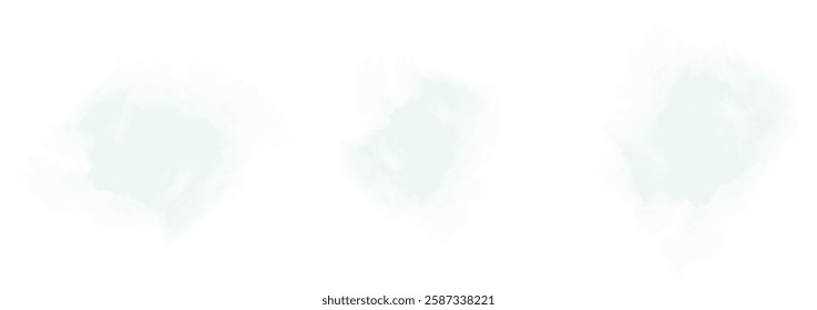 Set of abstract light grayish cyan watercolor water splash on a white background. Vector watercolour texture in salad color. Ink paint brush stain. Cyan splatters spot. Watercolor pastel splash