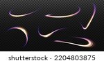 Set of abstract light lines of movement and speed, blue, gold, purple colors. Light everyday glowing effect. semicircular wave, light trail curve swirl, optical fiber incandescent png.

