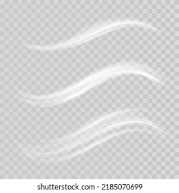 Set of Abstract light lines of movement and speed with white color sparkles. Light everyday glowing effect. semicircular wave, light trail curve swirl, car headlights, incandescent optical fiber png.
