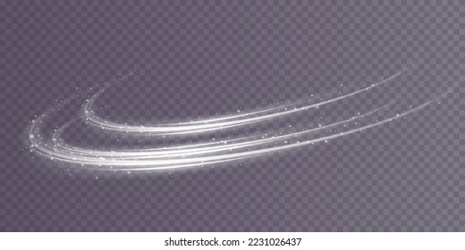 Set of abstract light lines of movement and speed. White. Bright galaxy. Glowing podium. Space tunnel. Light everyday glowing effect. semicircular wave, light vortex wake. bright spiral
