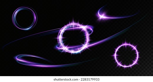 Set of abstract light lines of movement and speed. light blue ellipse. Brilliant galaxy. Glowing podium. Space tunnel. Light everyday glowing effect. semicircular wave, light vortex wake. Bright spira