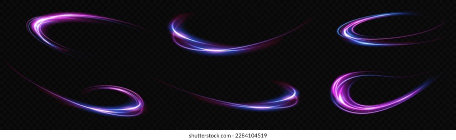 Set of abstract light lines of movement and speed. light blue ellipse. Brilliant galaxy. Glowing podium. Space tunnel. Light everyday glowing effect. semicircular wave, light vortex wake. Bright spira