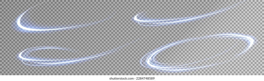 Set of abstract light lines of movement and speed. light blue ellipse. Brilliant galaxy. Glowing podium. Space tunnel. Light everyday glowing effect. semicircular wave, light vortex wake. Bright spira