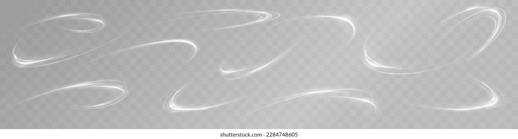 Set of abstract light lines of movement and speed. White. Bright galaxy. Glowing podium. Space tunnel. Light everyday glowing effect. semicircular wave, light vortex wake. bright spiral
