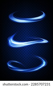 Set of abstract light lines of movement and speed. light blue ellipse. Brilliant galaxy. Glowing podium. Space tunnel. Light everyday glowing effect. semicircular wave, light vortex wake. Bright spira