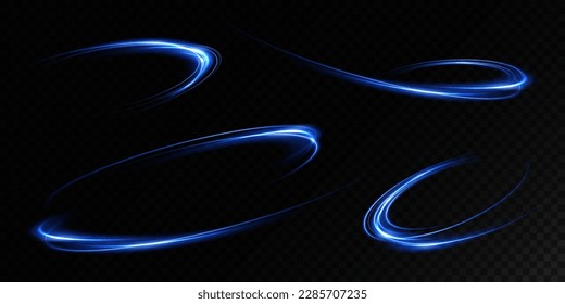 Set of abstract light lines of movement and speed. light blue ellipse. Brilliant galaxy. Glowing podium. Space tunnel. Light everyday glowing effect. semicircular wave, light vortex wake. Bright spira