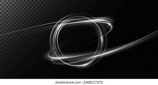 Set of abstract light lines of movement and speed. White. Bright galaxy. Glowing podium. Space tunnel. Light everyday glowing effect. semicircular wave, light vortex wake. bright spiral
