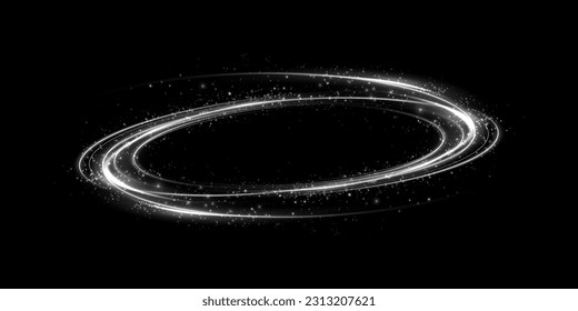 Set of abstract light lines of movement and speed. White. Bright galaxy. Glowing podium. Space tunnel. Light everyday glowing effect. semicircular wave, light vortex wake. bright spiral.
