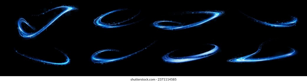 Set of abstract light lines of movement and speed. light blue ellipse. Brilliant galaxy. Glowing podium. Space tunnel. Light everyday glowing effect. semicircular wave, light vortex wake. Bright spira