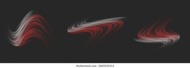 Set of abstract light lines of movement and speed. Space tunnel. Semicircular wave, light vortex trail.
