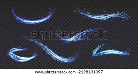 Set of abstract light lines of movement and speed. light blue ellipse. Brilliant galaxy. Glowing podium. Space tunnel. Light everyday glowing effect. semicircular wave, light vortex wake. Bright spira