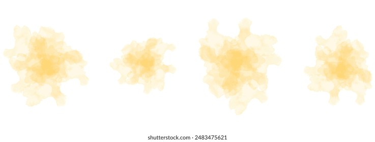 Set of abstract light orange watercolor water splash on a white background. Vector watercolour texture in salad color. Ink paint brush stain. Light orange splatters spot. Watercolor pastel splash