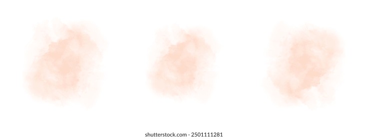 Set of abstract light orange watercolor water splash on a white background. Vector watercolour texture in salad color. Ink paint brush stain. Light orange splatters spot. Watercolor pastel splash