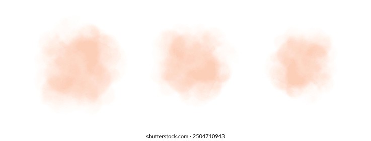 Set of abstract light orange watercolor water splash on a white background. Vector watercolour texture in salad color. Ink paint brush stain. Light orange splatters spot. Watercolor pastel splash