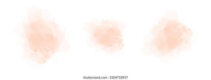 Set of abstract light orange watercolor water splash on a white background. Vector watercolour texture in salad color. Ink paint brush stain. Light orange splatters spot. Watercolor pastel splash