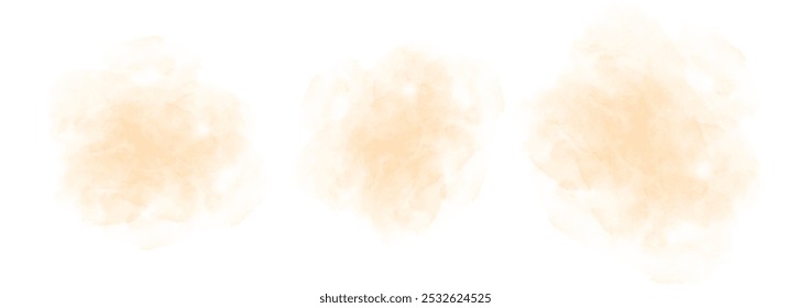 Set of abstract light orange watercolor water splash on a white background. Vector watercolour texture in salad color. Ink paint brush stain. Light orange splatters spot. Watercolor pastel splash