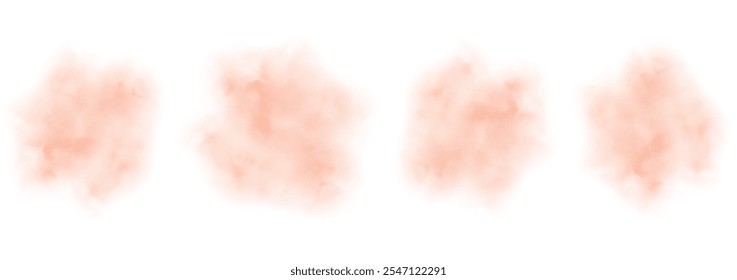 Set of abstract light orange watercolor water splash on a white background. Vector watercolour texture in salad color. Ink paint brush stain. Light orange splatters spot. Watercolor pastel splash
