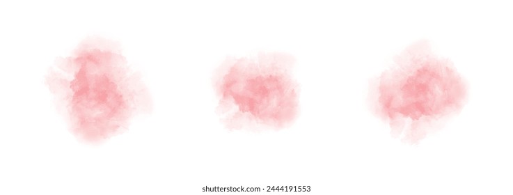 Set of abstract light red watercolor water splash on a white background. Vector watercolour texture in salad color. Ink paint brush stain. Light red splatters spot. Watercolor pastel splash