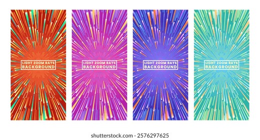 Set Abstract light zoom rays background premium vector