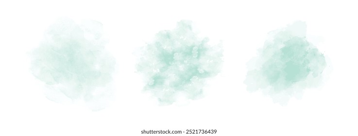 Set of abstract lime green watercolor water splash on a white background. Vector watercolour texture in salad color. Ink paint brush stain. Lime green splatters spot. Watercolor pastel splash
