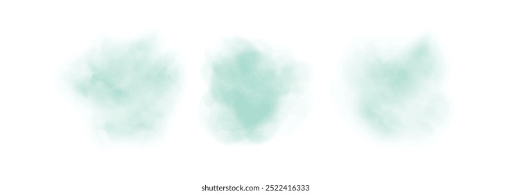 Set of abstract lime green watercolor water splash on a white background. Vector watercolour texture in salad color. Ink paint brush stain. Lime green splatters spot. Watercolor pastel splash
