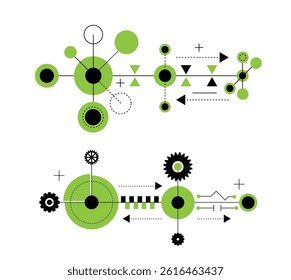 Set of Abstract Line Art Design Patterns For Graphics in Green. Graphic tech elements and resources vector art