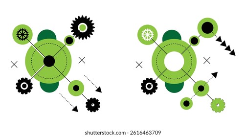Set of Abstract Line Art Design Elements For Graphics in Green. Graphic tech objects and resources vector art