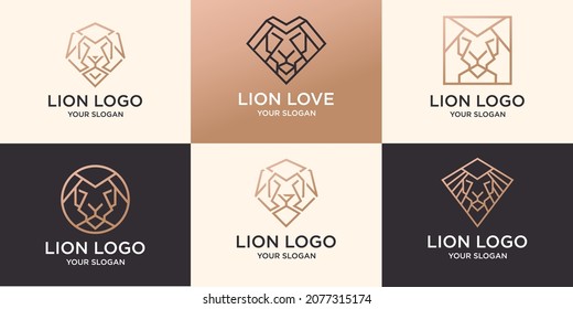 Set of abstract line art lion logo Premium Vector