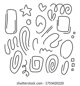 Se establece con formas de arte de línea abstracta en estilo dibujado a mano. Diseño creativo para folletos, portada de libros, medios sociales, marketing, banner y volante. Concepto mínimo geométrico. Ilustración del vector