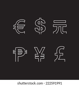 Set of abstract line currency symbols 
