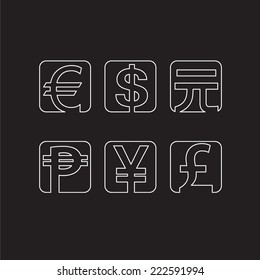 Set of abstract line currency symbols 
