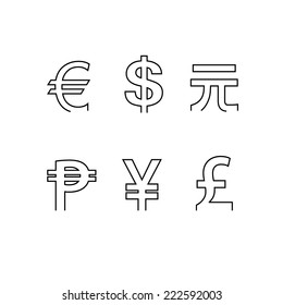 Set of abstract line currency symbols 
