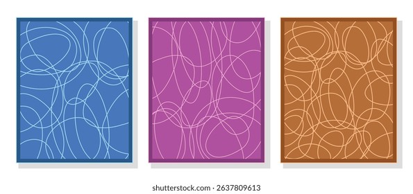 Set of abstract line, curves, circles backdrops. Trendy backgrounds ideas for textile, home decor, templates, flyer, banner, postcard, brochure. Vector illustration.