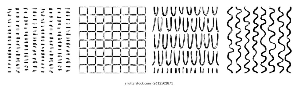 Set of abstract line, dot, shape brush stroke in black and white colors. Boho background in minimalist style vector Illustration for wallpaper, fabric
