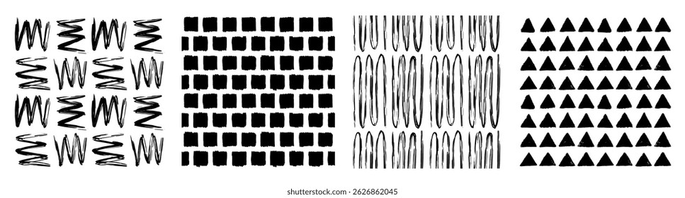 Set of abstract line, dot, shape brush stroke in black and white colors. Boho background in minimalist style vector Illustration for wallpaper, fabric