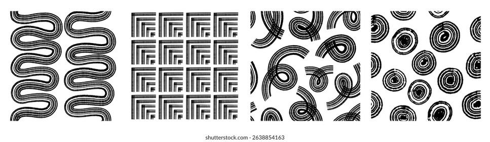 Set of abstract line, dot, shape brush stroke in black and white colors. Boho background in minimalist style vector Illustration for wallpaper, fabric