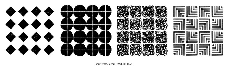 Set of abstract line, dot, shape brush stroke in black and white colors. Boho background in minimalist style vector Illustration for wallpaper, fabric