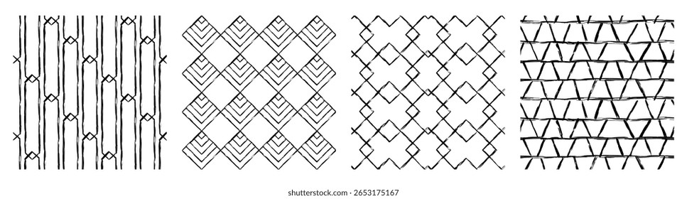 Set of abstract line, dot, shape brush stroke in black and white colors. Boho background in minimalist style vector Illustration for wallpaper, fabric