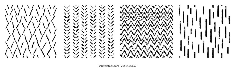 Set of abstract line, dot, shape brush stroke in black and white colors. Boho background in minimalist style vector Illustration for wallpaper, fabric