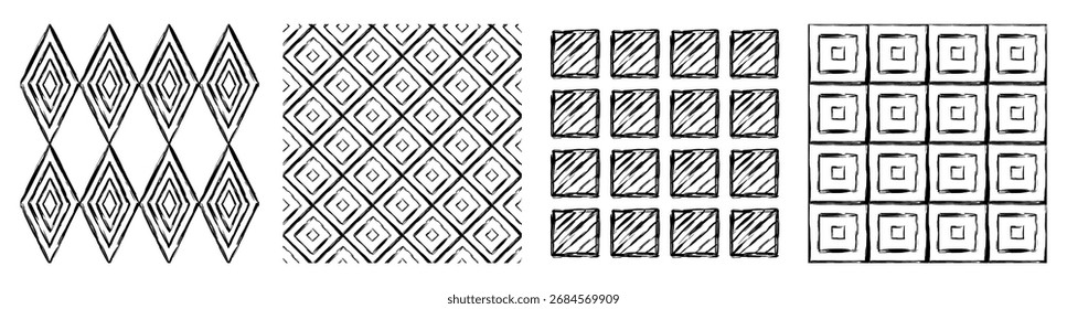 Set of abstract line, dot, shape brush stroke in black and white colors. Boho background in minimalist style vector Illustration for wallpaper, fabric