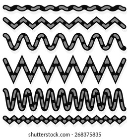 Set of Abstract Line Elements. Zig Zag, and Smooth Version with Different Degrees of Distortions