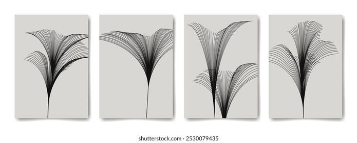 Conjunto de fondos de flores de línea abstracta. Arte minimalista de la pared. Ilustración vectorial.
