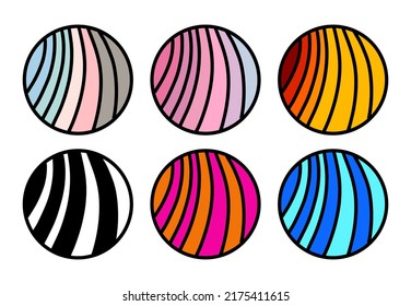 Set of abstract line icons logotypes in cartoon doodle style hand drawn black white contrast vibrant colorful decorative