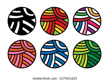 Set of abstract line icons logotypes in cartoon doodle style hand drawn black white contrast vibrant colorful decorative
