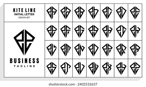 Set of abstract line kite lowercase letter E EE logo design