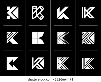 Conjunto de líneas abstractas marca de diseño del logotipo K. Vector de logotipo K inicial moderno