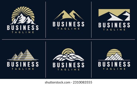 Conjunto de diseño de logotipo de pico de montaña de línea abstracta. Marca de logotipo de lujo de montaña.
