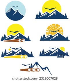 Set of abstract line mountain peak logo design. Luxury mountain hill logo brand.
